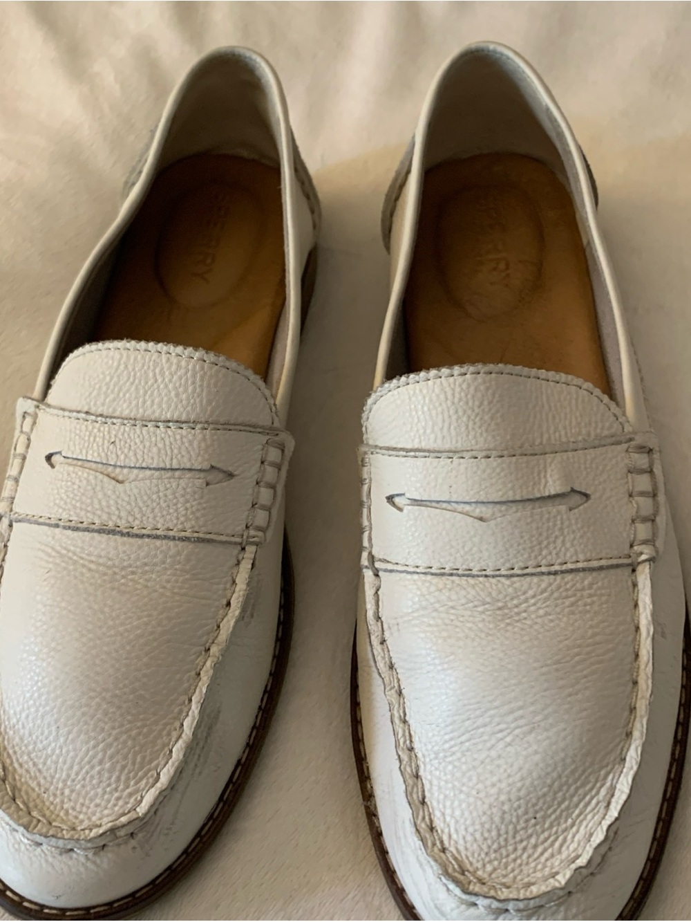 Sperry White Leather Penny Loafers